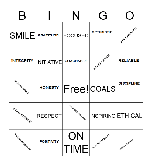 WORK ETHIC Bingo Card