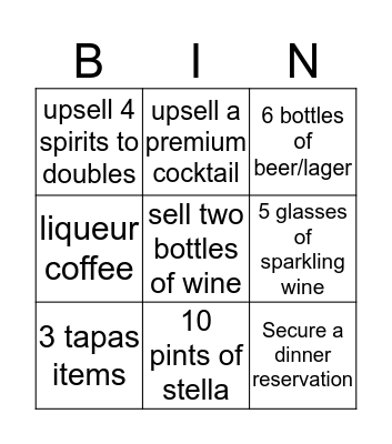 BAR BINGO Card