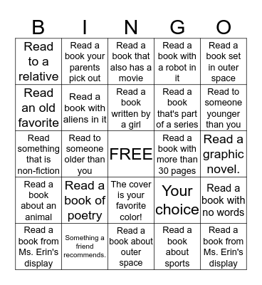 Summer Reading Bingo Card