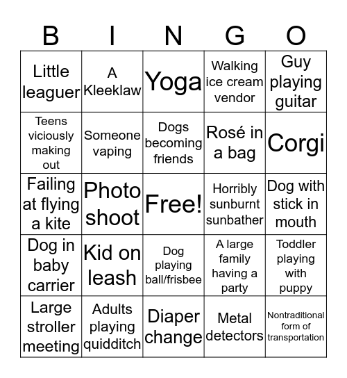 Prospect Park Bingo Card