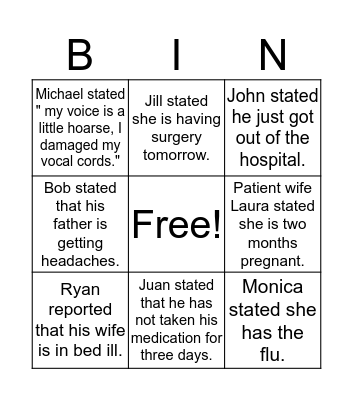 Am I Reportable? Bingo Card