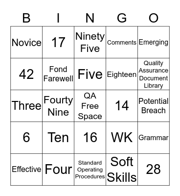 Quality Assurance Bingo Card