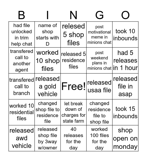 Minion  Bingo Card