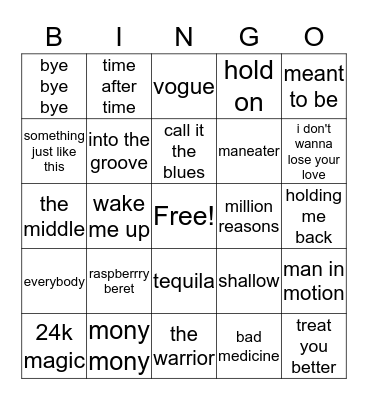 same old songs Bingo Card