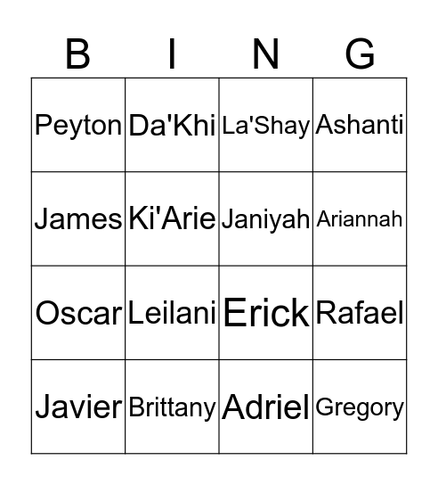 Name Bingo Card