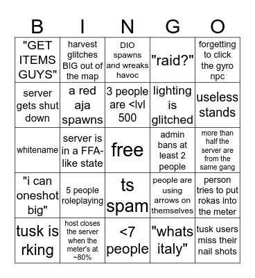 Notorious B.I.G Raids Bingo Card