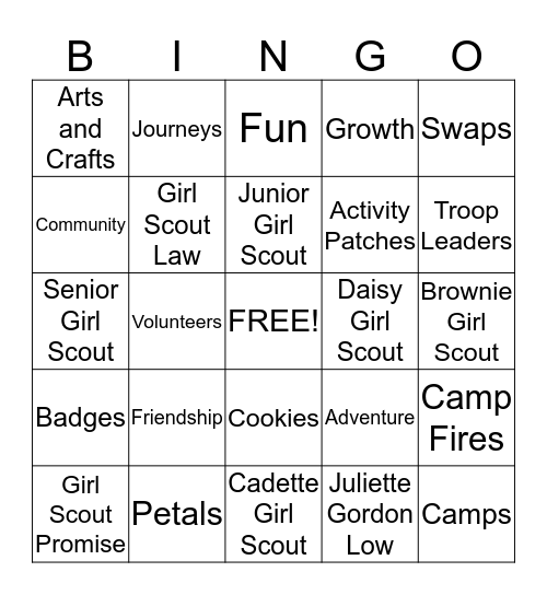 Girl Scout Troop 14528 Bingo Card