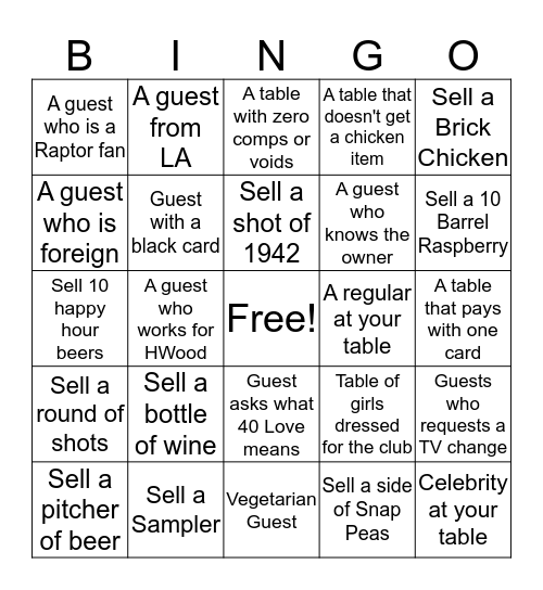 40 Love Bingo Card
