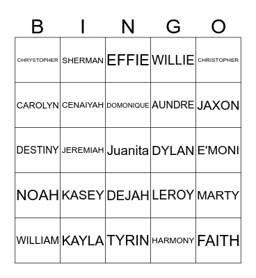 Reunion Bingo Card