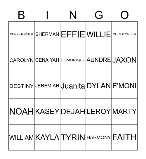 Reunion Bingo Card