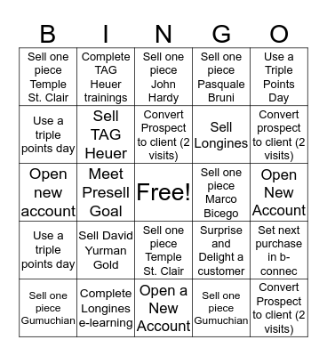 FINE JEWELRY SPRING 19 Bingo Card