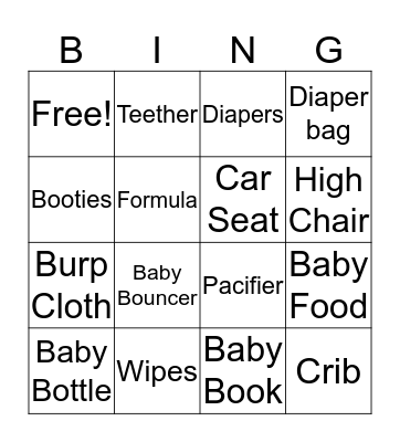 Baby Shower Bingo  Bingo Card