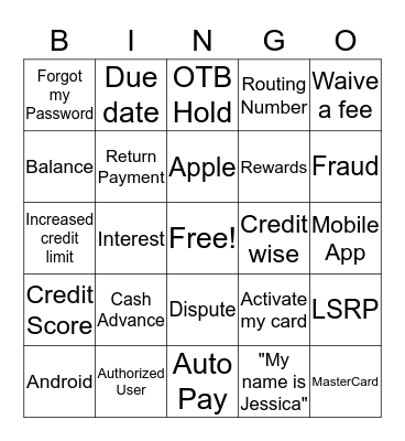 CAPITAL ONE PHONE BINGO! Bingo Card