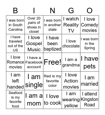 ALL ABOUT ME Bingo Card