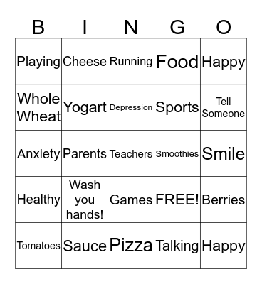 Kids Kitchen Bingo! Bingo Card