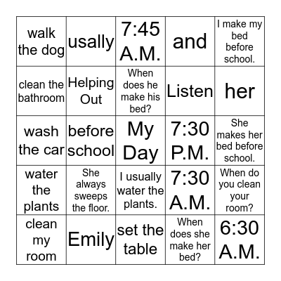 Unit 6: 1-2 Bingo Card