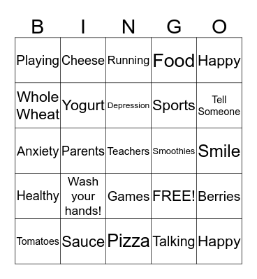 Kids Kitchen Bingo! Bingo Card