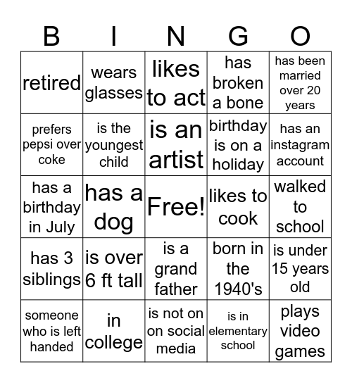 THE O'NEAL FAMILY Bingo Card