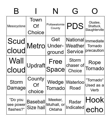 Channel 4 Tornado Bingo Card