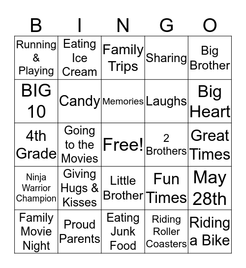 Christians BIG 10 Bingo Card
