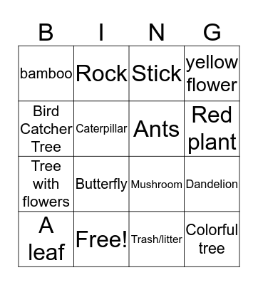 Nature Bingo Card