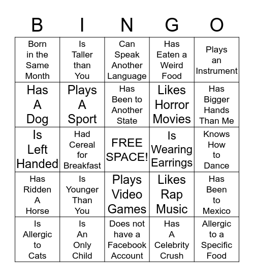 Fullerton Youth Investment - Human Bingo Card