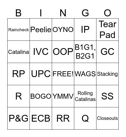 Coupon Lingo Bingo Card