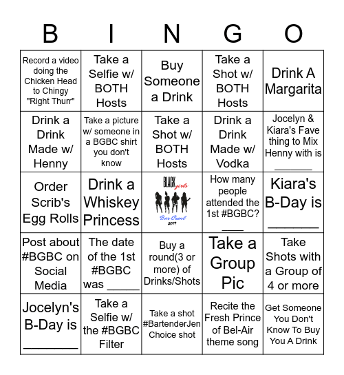 Black Girls Bar Crawl 2019 Bingo Card
