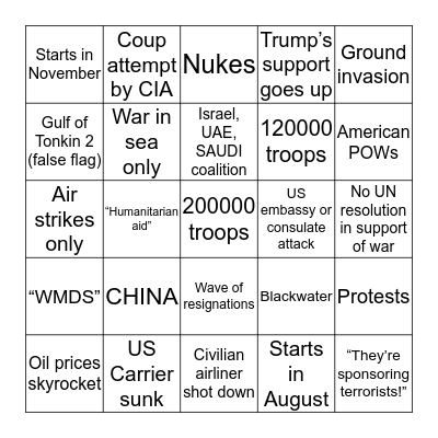 THE GREAT IRAN WAR BINGO Card