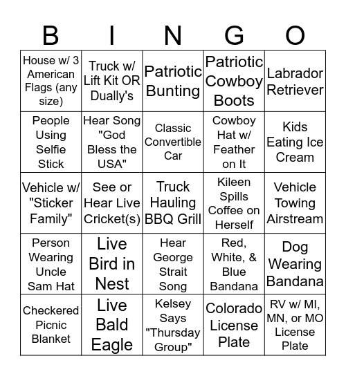 Memorial Day 2019 Bingo Card