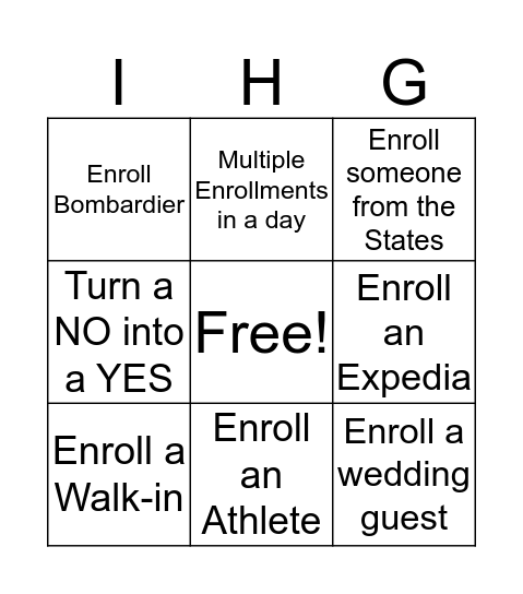 Enrollment Bingo Card