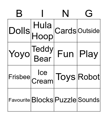 Toys I Like Bingo Card