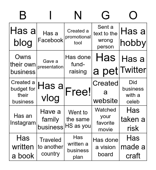 HUMAN BINGO! Bingo Card