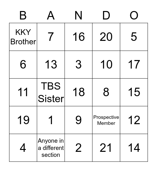 1st Informational Meeting Bingo Card