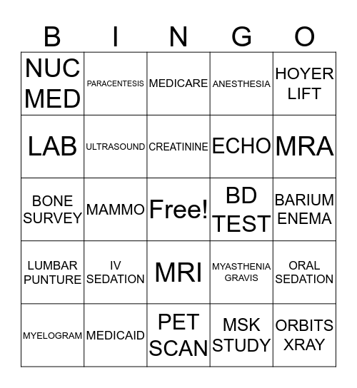 Radiology Bingo Card