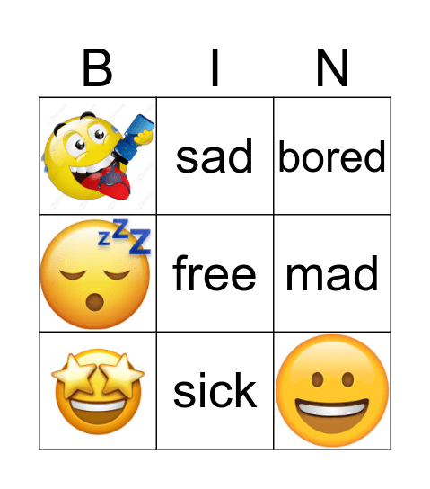 feelings bingo Card