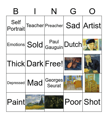 Vincent Van Gogh Bingo Card