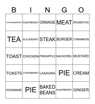 FOOD BINGO Card