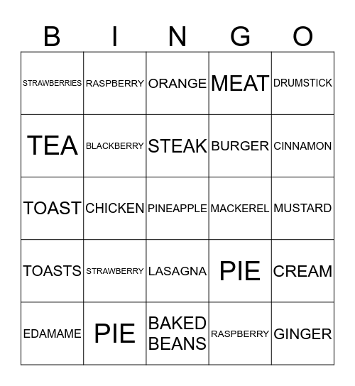 FOOD BINGO Card