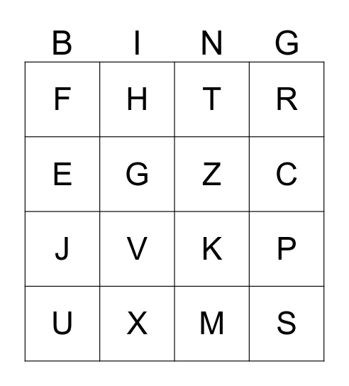 ALPHABET - UPPERCASE Bingo Card