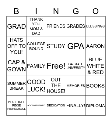 GOOD GRACIOUS IT'S GRADUATION Bingo Card
