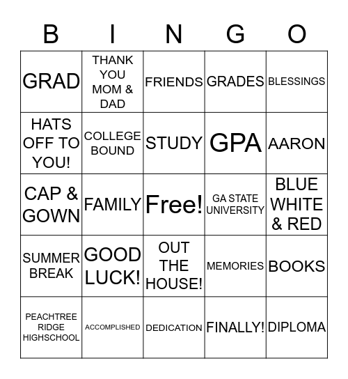 GOOD GRACIOUS IT'S GRADUATION Bingo Card