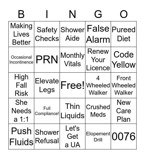 CNA Week Bingo Card
