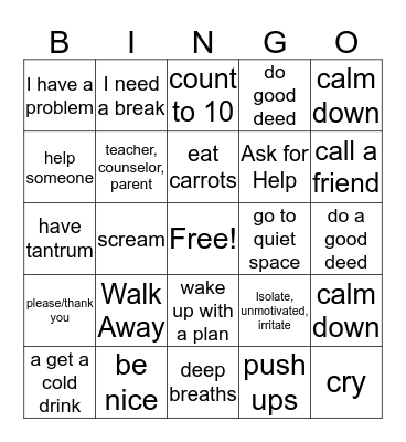 coping skill bingo Card