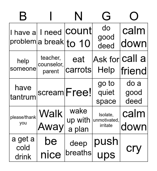 coping skill bingo Card