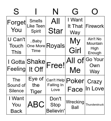 SINGO Bingo Card