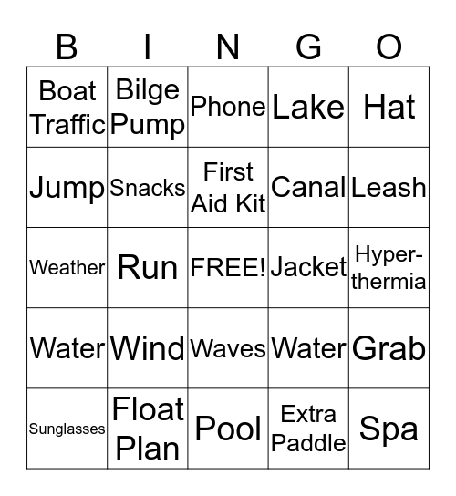 Water Safety Bingo Card