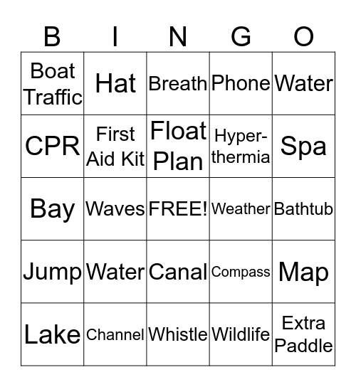 Water Safety Bingo Card