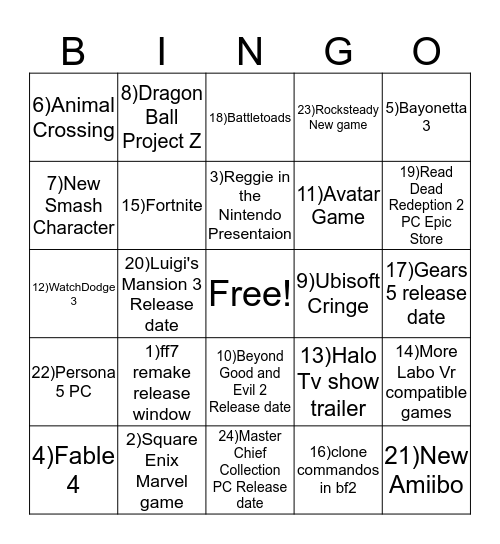 Untitled Bingo Card
