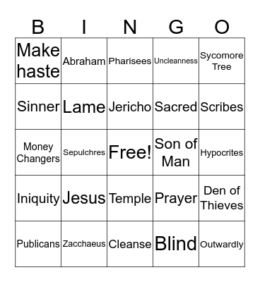 Primary Lesson Bingo Card